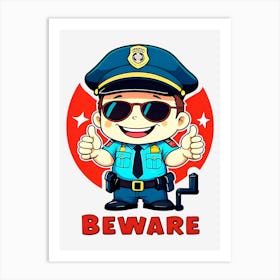 Beware Police Officer Art Print