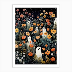 Cute Bedsheet Ghost, Botanical Halloween Watercolour 41 Art Print
