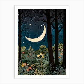 Moon In The Forest Style William Morris Art Print