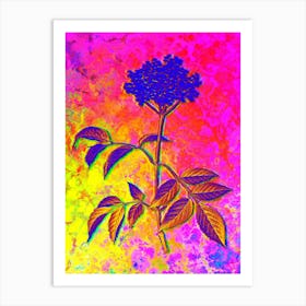 Elderflower Tree Botanical in Acid Neon Pink Green and Blue n.0298 Art Print