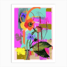 Forget Me Not 5 Neon Flower Collage Art Print
