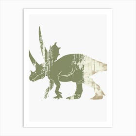 Khaki Green Triceratops Silhouette Art Print