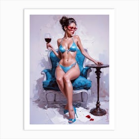 Sensual Bikini Woman With A Glass Of Wine 2 Art Print