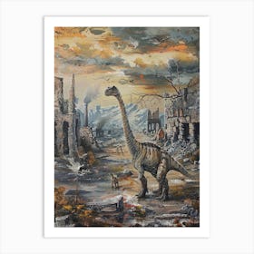 Dinosaur In A Deserted Landscape Painting 2 Art Print