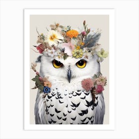 Bird With A Flower Crown Snowy Owl 2 Art Print