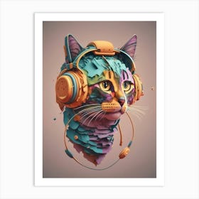 Cat With Headphones 5 Art Print