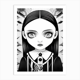 Wednesday Addams Line Art Cartoon 0 Fan Art Art Print