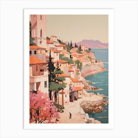 Budva Montenegro 2 Vintage Pink Travel Illustration Art Print