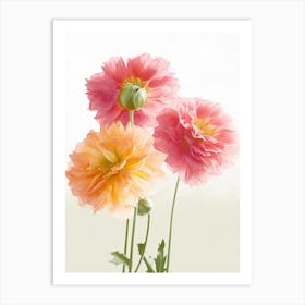 Dahlia Flowers Acrylic Painting In Pastel Colours 7 Art Print