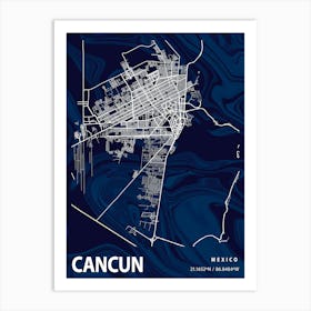 Cancun Crocus Marble Map Art Print