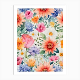 Watercolor Floral Pattern 3 Art Print