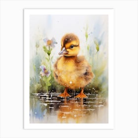 Duckling In The Rain Watercolour 1 Art Print