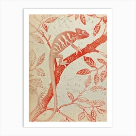 Red Chameleon Block Print 2 Art Print