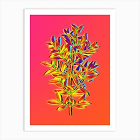 Neon Phillyrea Tree Branch Botanical in Hot Pink and Electric Blue Art Print