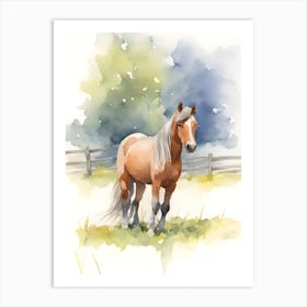 Watercolor Horse In The Field Art Print