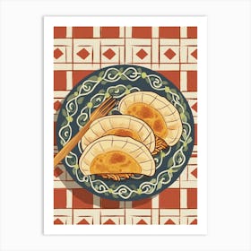 Pierogi On A Plate On A Tiled Background Art Print