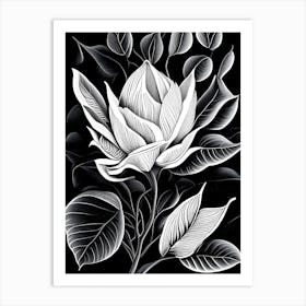 Magnolia Leaf Linocut 1 Art Print