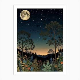 Moonlight In The Woods Style William Morris 1 Art Print 4 Art Print