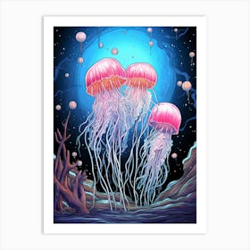 Moon Jellyfish Pencil Drawing 2 Art Print