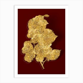 Vintage Linden Tree Branch Botanical in Gold on Red n.0157 Art Print