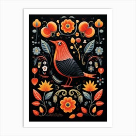 Folk Bird Illustration Blackbird 4 Art Print