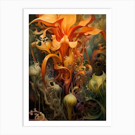 Orange Floral Nouveau Art Print