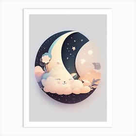 Moon Kawaii Kids Space Art Print