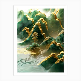 Gold Inlaid Jade Carving Scene 3 Art Print