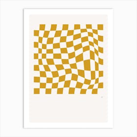 Wavy Checkered Pattern Poster Yellow Art Print