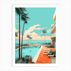 Abstract Illustration Of South Beach Miami Florida Orange Hues 4 Art Print
