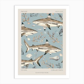 Pastel Blue Blacktip Reef Shark Watercolour Seascape Pattern 3 Poster Art Print