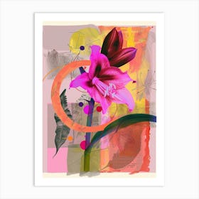 Amaryllis 3 Neon Flower Collage Art Print