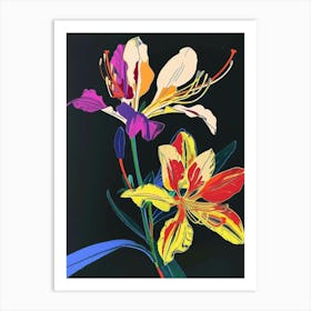 Neon Flowers On Black Freesia 2 Art Print