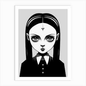 Portrait Of Wednesday Addams Line Art Dark 2 Fan Art Art Print