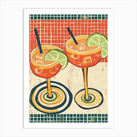 Funky Cocktails Tiled Background Art Print