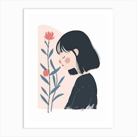 Girl Smelling Flowers Art Print