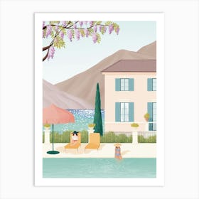 Illustration Of A House And Pool in Lake Como Art Print