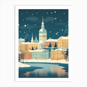 Winter Travel Night Illustration Helsinki Finland 1 Art Print