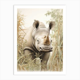 Rhino Walking Through The Landscape Illustration 5 Art Print