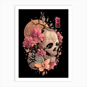 Time of the Death - Skull Flowers Gift Art Print