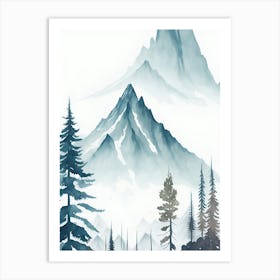 Mountain And Forest In Minimalist Watercolor Vertical Composition 290 Art Print