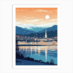 Winter Travel Night Illustration Geneva Switzerland 2 Art Print