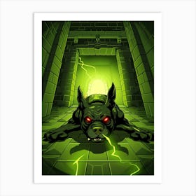 Black Dog In A Dark Room Art Print