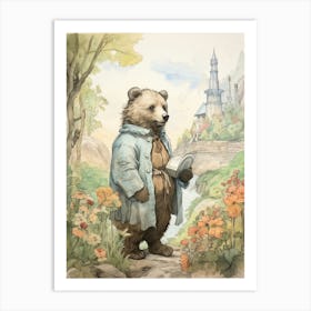 Storybook Animal Watercolour Grizzly Bear 2 Art Print