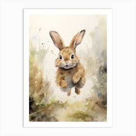 Bunny Running Rabbit Prints Watercolour 2 Art Print