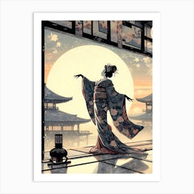 Japan Traditional Geisha Illustration By Ad 107 Art Print