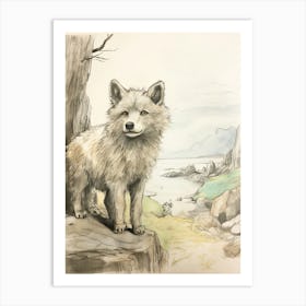 Storybook Animal Watercolour Arctic Wolf 2 Art Print