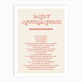 Daily Affirmations In Red Art Print