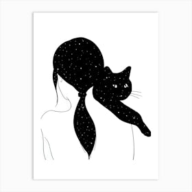 Black Cat On A Woman'S Head Art Print