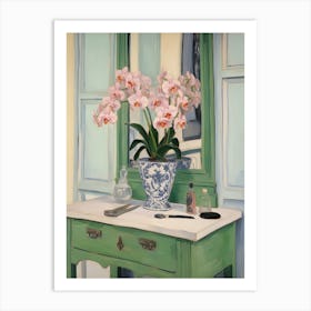 Bathroom Vanity Painting With A Orchid Bouquet 1 Art Print